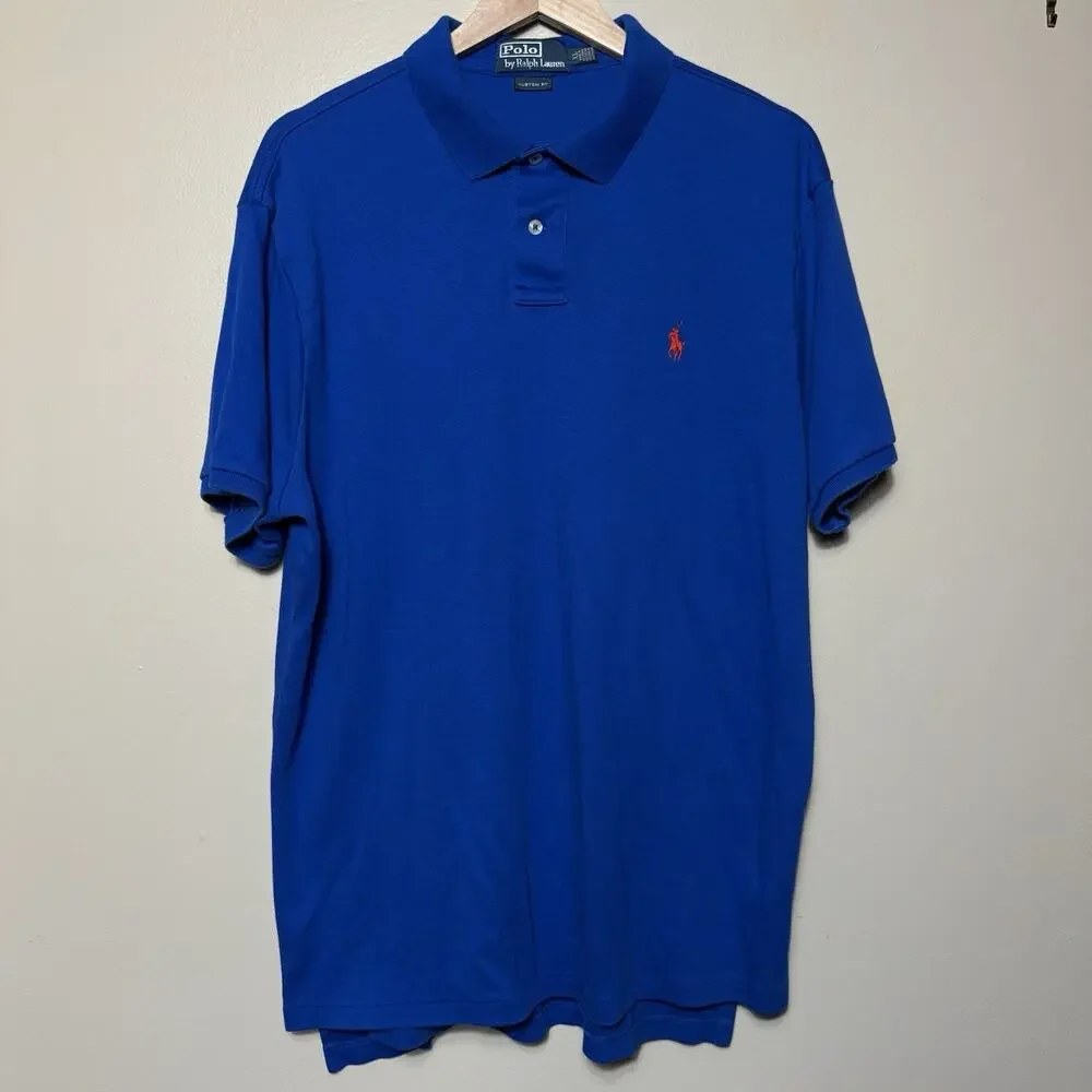 Polo Ralph Lauren Mens Shirt Short Sleeve Polo Blue Preppy Custom Fit XL